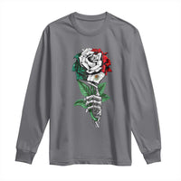 Skeleton Hand Holding Mexico Flag Rose Long Sleeve Shirt Dia De Los Muertos