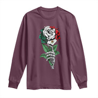 Skeleton Hand Holding Mexico Flag Rose Long Sleeve Shirt Dia De Los Muertos