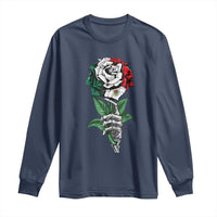 Skeleton Hand Holding Mexico Flag Rose Long Sleeve Shirt Dia De Los Muertos