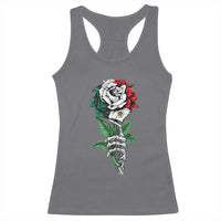 Skeleton Hand Holding Mexico Flag Rose Racerback Tank Top Dia De Los Muertos