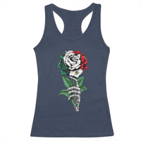 Skeleton Hand Holding Mexico Flag Rose Racerback Tank Top Dia De Los Muertos