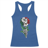 Skeleton Hand Holding Mexico Flag Rose Racerback Tank Top Dia De Los Muertos