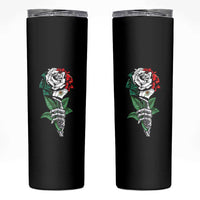 Skeleton Hand Holding Mexico Flag Rose Skinny Tumbler Dia De Los Muertos