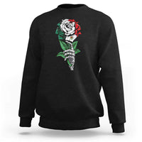 Skeleton Hand Holding Mexico Flag Rose Sweatshirt Dia De Los Muertos