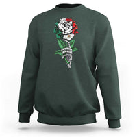 Skeleton Hand Holding Mexico Flag Rose Sweatshirt Dia De Los Muertos