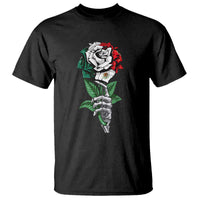 Skeleton Hand Holding Mexico Flag Rose T Shirt Dia De Los Muertos