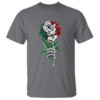 Skeleton Hand Holding Mexico Flag Rose T Shirt Dia De Los Muertos