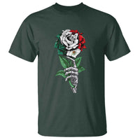 Skeleton Hand Holding Mexico Flag Rose T Shirt Dia De Los Muertos