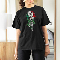Skeleton Hand Holding Mexico Flag Rose T Shirt For Women Dia De Los Muertos