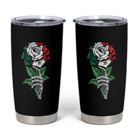Skeleton Hand Holding Mexico Flag Rose Tumbler Cup Dia De Los Muertos