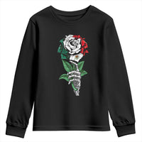Skeleton Hand Holding Mexico Flag Rose Youth Sweatshirt Dia De Los Muertos