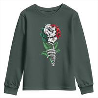 Skeleton Hand Holding Mexico Flag Rose Youth Sweatshirt Dia De Los Muertos