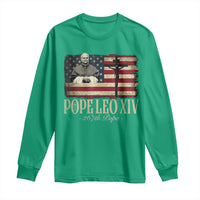 Da Pope Leo XIV Long Sleeve Shirt From America Chicago USA Flag Cross