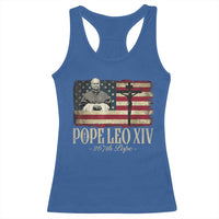 Da Pope Leo XIV Racerback Tank Top From America Chicago USA Flag Cross