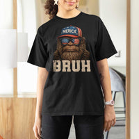 Bruh Bigfoot Merica T Shirt For Women American Flag Patriotic 4th Of July - Wonder Print Shop