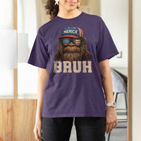 Bruh Bigfoot Merica T Shirt For Women American Flag Patriotic 4th Of July - Wonder Print Shop