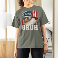 Bruh 'Merica Bald Eagle 4th of July T Shirt For Women Patriotic USA Flag - Wonder Print Shop