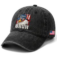 Bruh 'Merica Bald Eagle 4th of July Washed Cotton Baseball Cap Patriotic USA Flag