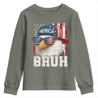 Bruh 'Merica Bald Eagle 4th of July Youth Sweatshirt Patriotic USA Flag - Wonder Print Shop