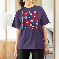Subtle FDT T Shirt For Women Boho Floral Red White Blue Social Justice - Wonder Print Shop