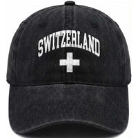 Switzerland Flag Vintage Washed Cotton Baseball Cap Swiss Retro Vintage