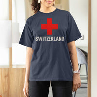 Vintage Retro Switzerland Fan T Shirt For Women Swiss Cross Flag