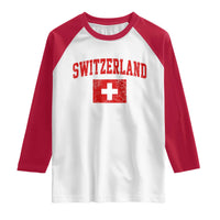 Switzerland Fan Raglan Shirt Vintage Retro Swiss Cross Flag
