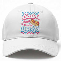 Hotdog Eatin Beef Blastin Queefs Inappropriate Baseball Cap Retro Groovy Hotdog Meme Funny Cringe Offensive Humor