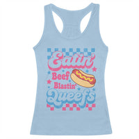 Hotdog Eatin Beef Blastin Queefs Inappropriate Racerback Tank Top Retro Groovy Hotdog Meme Funny Cringe Offensive Humor
