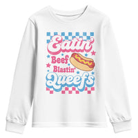 Hotdog Eatin Beef Blastin Queefs Inappropriate Youth Sweatshirt Retro Groovy Hotdog Meme Funny Cringe Offensive Humor
