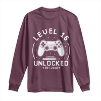 Level 16 Unlocked Video Gamer 16th Birthday Gift Long Sleeve Shirt Vintage 2010 16 Year Old Gift