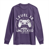Level 16 Unlocked Video Gamer 16th Birthday Gift Long Sleeve Shirt Vintage 2010 16 Year Old Gift