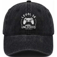 Level 16 Unlocked Video Gamer 16th Birthday Gift Washed Cotton Baseball Cap Vintage 2010 16 Year Old Gift