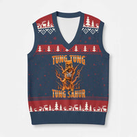 Tung Tung Tung Sahur is Calling Scuba Dance Meme V-Neck Knit Sweater Vest Italian Brainrot