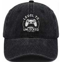 Level 70 Unlocked Video Gamer 70th Birthday Gift Washed Cotton Baseball Cap Vintage 1956 70 Year Old Gift