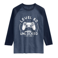 Level 60 Unlocked Video Gamer 60th Birthday Gift Raglan Shirt Vintage 1966 60 Year Old Gift
