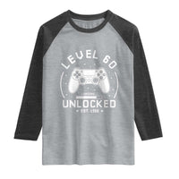 Level 60 Unlocked Video Gamer 60th Birthday Gift Raglan Shirt Vintage 1966 60 Year Old Gift