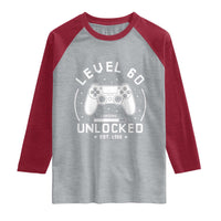 Level 60 Unlocked Video Gamer 60th Birthday Gift Raglan Shirt Vintage 1966 60 Year Old Gift
