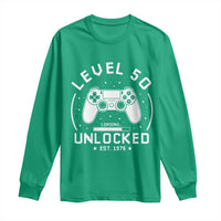Level 50 Unlocked Video Gamer 50th Birthday Gift Long Sleeve Shirt Vintage 1976 50 Year Old Gift