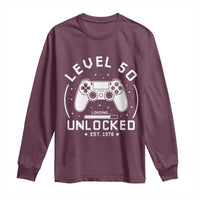 Level 50 Unlocked Video Gamer 50th Birthday Gift Long Sleeve Shirt Vintage 1976 50 Year Old Gift