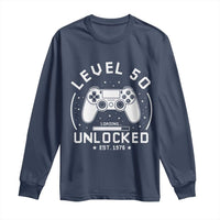 Level 50 Unlocked Video Gamer 50th Birthday Gift Long Sleeve Shirt Vintage 1976 50 Year Old Gift