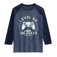 Level 50 Unlocked Video Gamer 50th Birthday Gift Raglan Shirt Vintage 1976 50 Year Old Gift