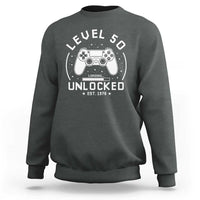 Level 50 Unlocked Video Gamer 50th Birthday Gift Sweatshirt Vintage 1976 50 Year Old Gift
