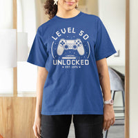 Level 50 Unlocked Video Gamer 50th Birthday Gift T Shirt For Women Vintage 1976 50 Year Old Gift