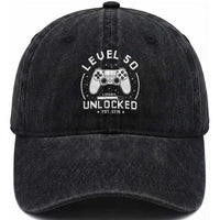 Level 50 Unlocked Video Gamer 50th Birthday Gift Washed Cotton Baseball Cap Vintage 1976 50 Year Old Gift