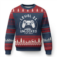 Level 21 Unlocked Video Gamer 21st Birthday Gift Ugly Christmas Sweater Vintage 2005 21 Year Old Gift