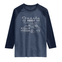 75th Birthday Raglan Shirt Vintage Retro Car Classic 1951 75 Year Old Gift