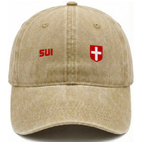 Switzerland Washed Cotton Baseball Cap Vintage Retro Swiss Flag