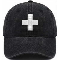 Swiss Vintage Cross Flag Switzerland Washed Cotton Baseball Cap