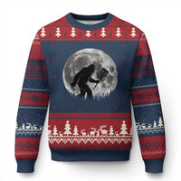 Disc Golf Bigfoot Ugly Christmas Sweater Funny Cool Full Moon & Trees Sasquatch - Wonder Print Shop